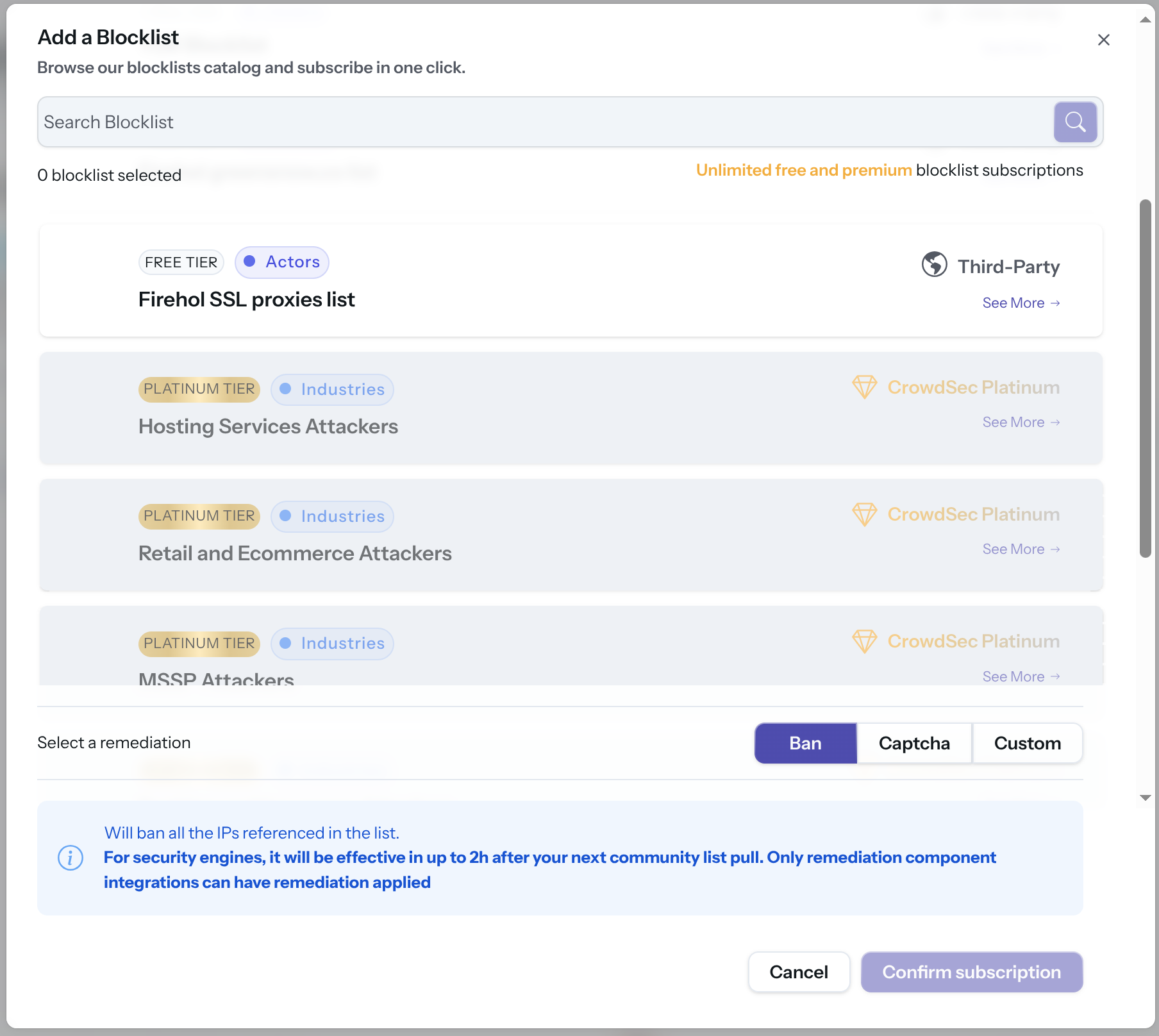 Subscribe Integration to Blocklists Screen